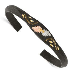 Black Hills Base Metal Black Powder Coated w 10K Tri-color Accents Bangle cuff
